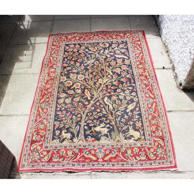 Vintage Persian tree of life bird and animal rug