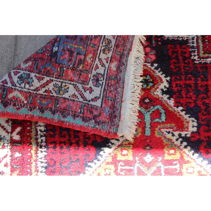 Tapis persan floral vintage médaillon rouge fait main