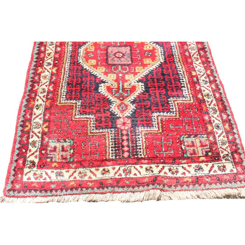 Tapis persan floral vintage médaillon rouge fait main