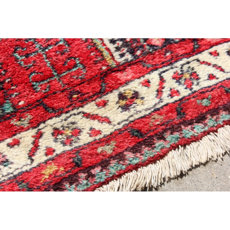 Tapis persan floral vintage médaillon rouge fait main