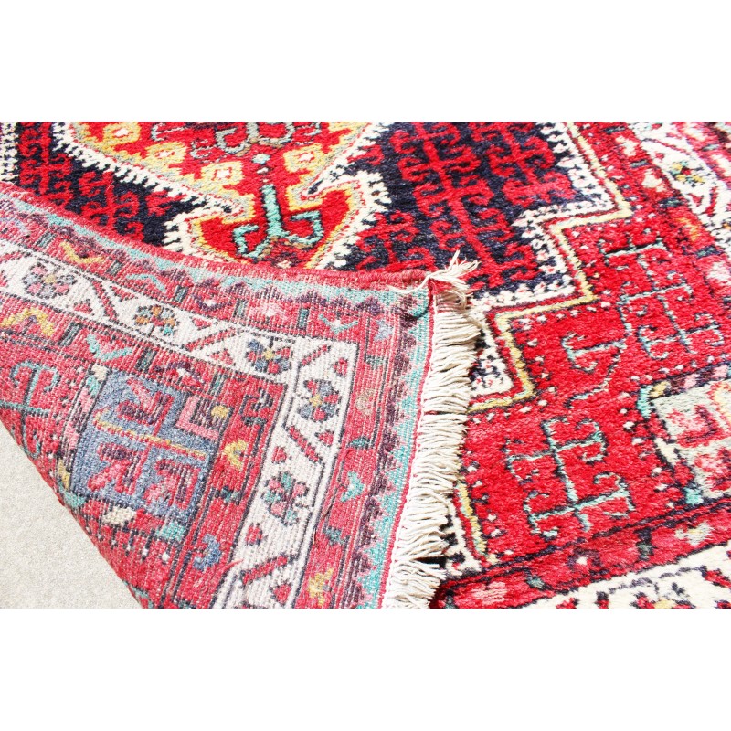 Tapis persan floral vintage médaillon rouge fait main