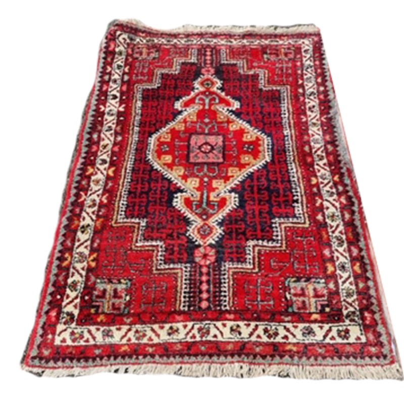 Tapis persan floral vintage médaillon rouge fait main