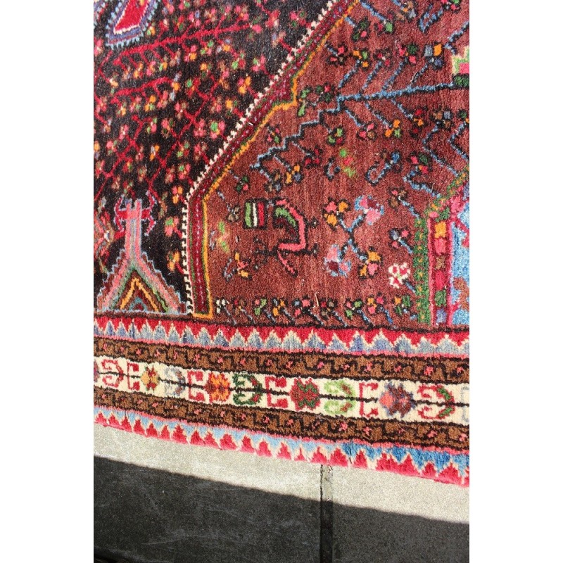 Tapis persan floral vintage médaillon rouge fait main