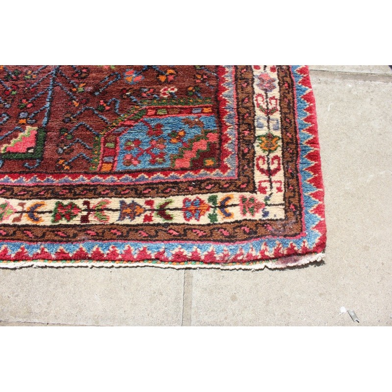 Tappeto vintage floreale persiano a medaglione fatto a mano di colore rosso
