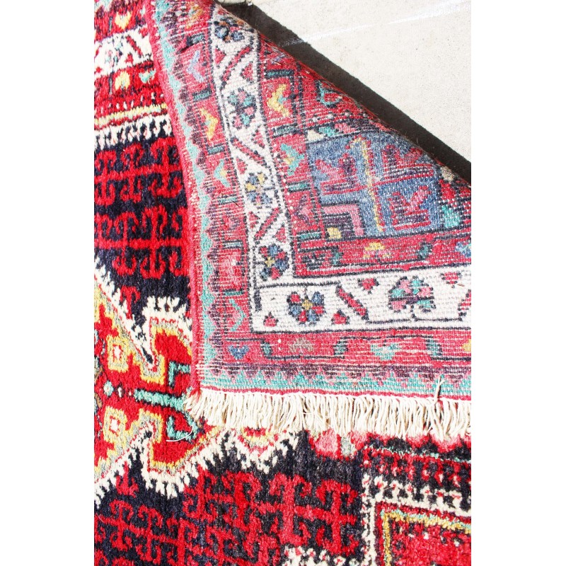 Tapis persan floral vintage médaillon rouge fait main