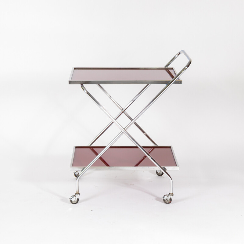 Vintage chrome-plated steel tube and glass serving trolley, 1960