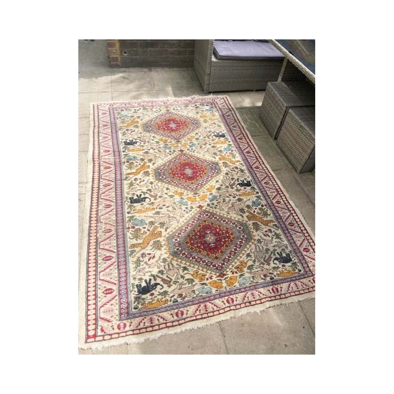 Vintage Persian animal motif print rug, 1920-1940s