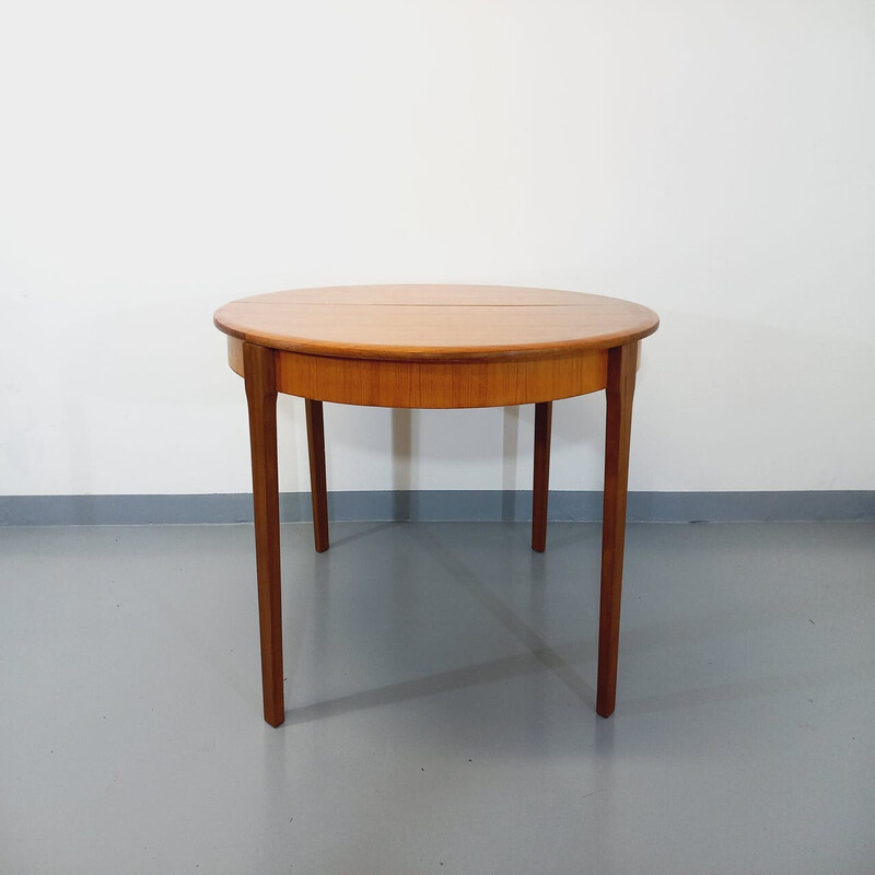 Scandinavische vintage ronde teakhouten tafel met verlengblad, 1950-1960