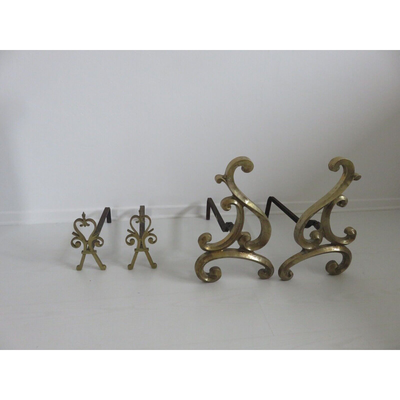 Pair of vintage bronze andirons, France