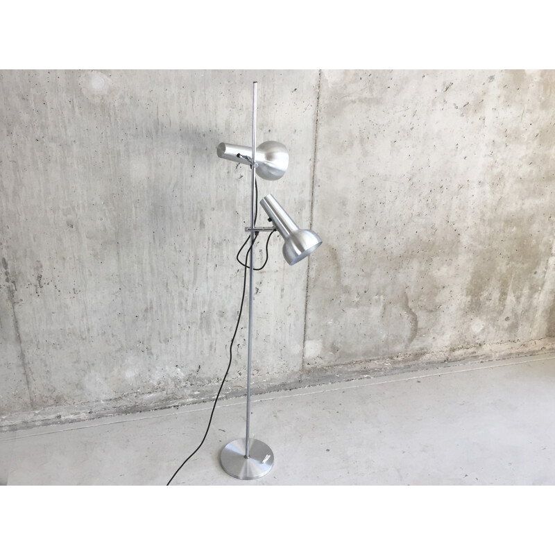 Danish Mid Century Brushed Chrome Twin Spotlight Floor Lamp - 1970s