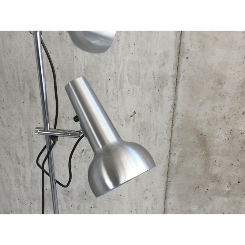 Danish Mid Century Brushed Chrome Twin Spotlight Floor Lamp - 1970s