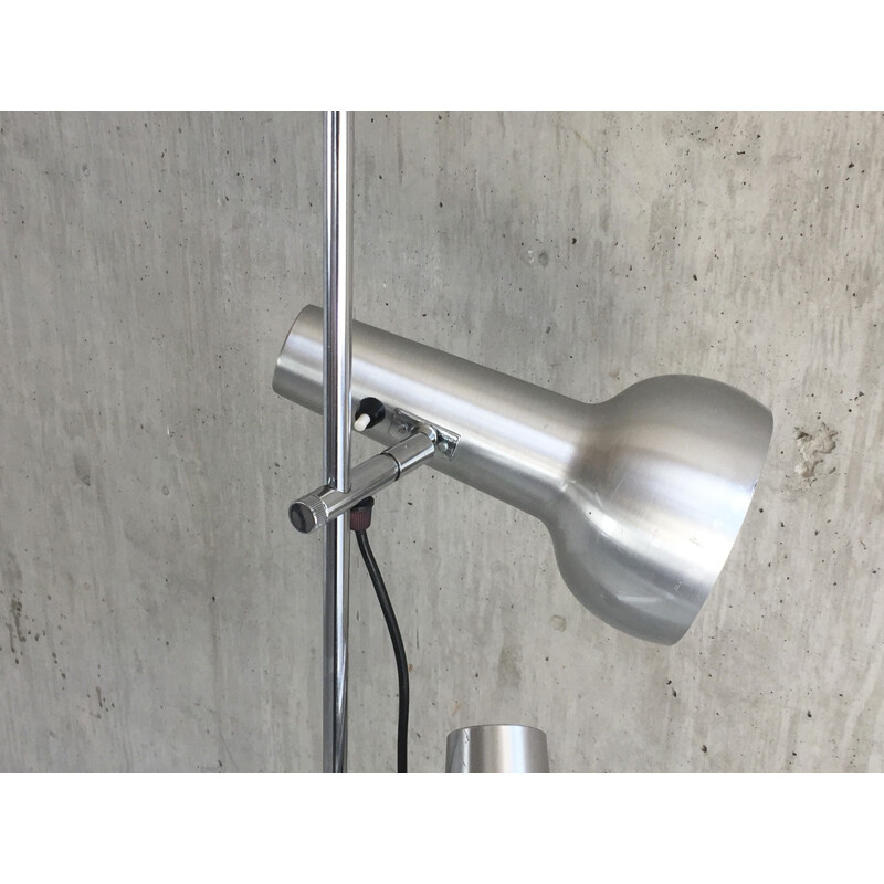 Danish Mid Century Brushed Chrome Twin Spotlight Floor Lamp - 1970s