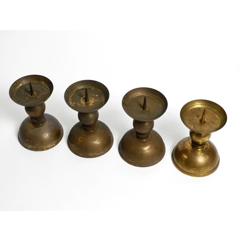 Set of 4 mid century brass candlesticks from a Bavarian church