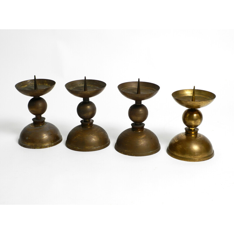 Set of 4 mid century brass candlesticks from a Bavarian church