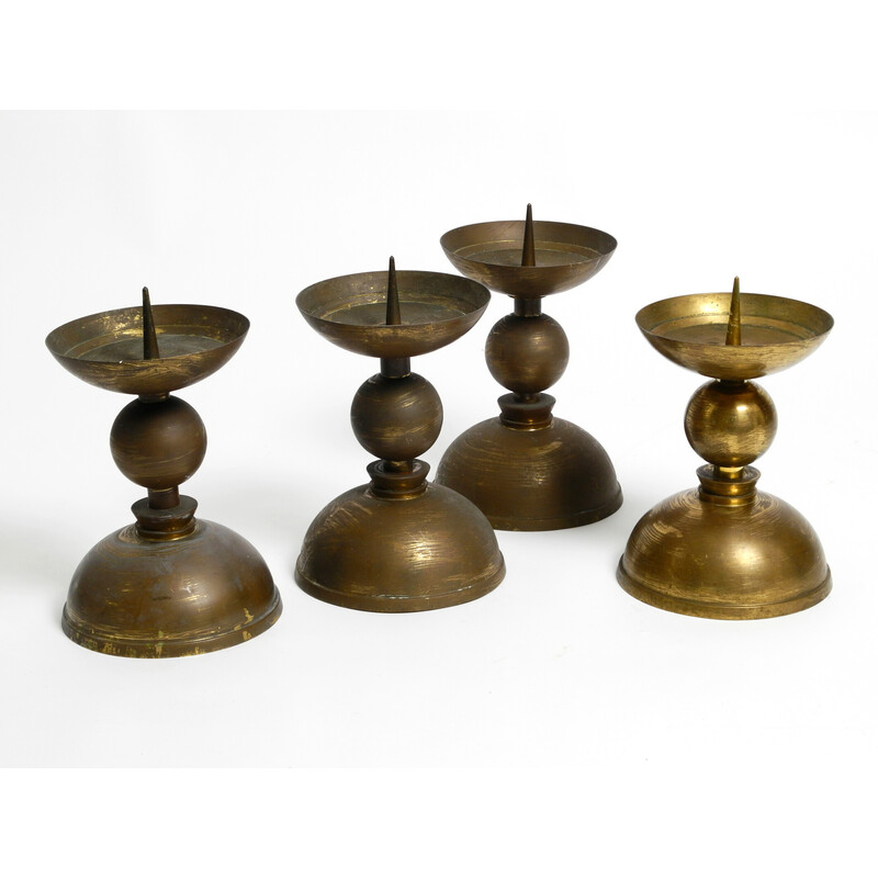 Set of 4 mid century brass candlesticks from a Bavarian church