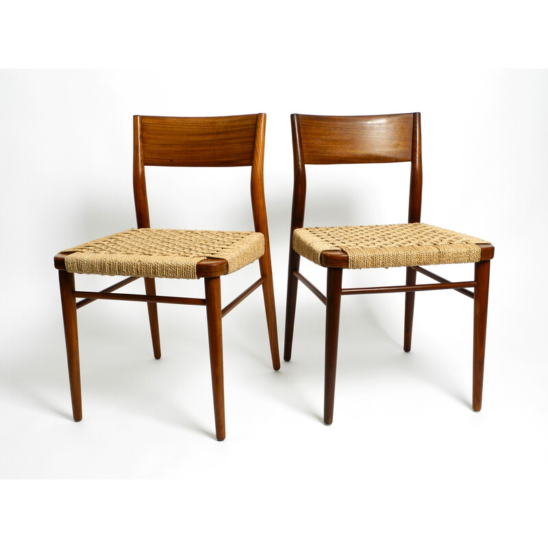 Pair of vintage chairs in walnut with wicker cane model 351 by Georg Leowald for Wilkhahn, 1960s