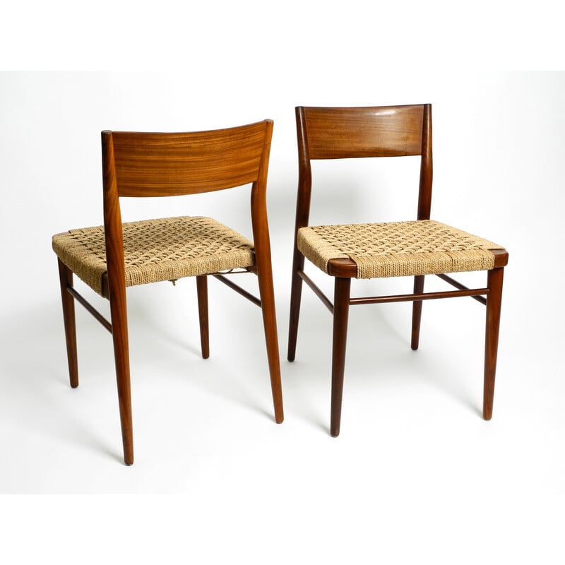 Paar Vintage-Stühle in Nussbaum mit Rohrgeflecht Modell 351 von Georg Leowald für Wilkhahn, 1960er Jahre