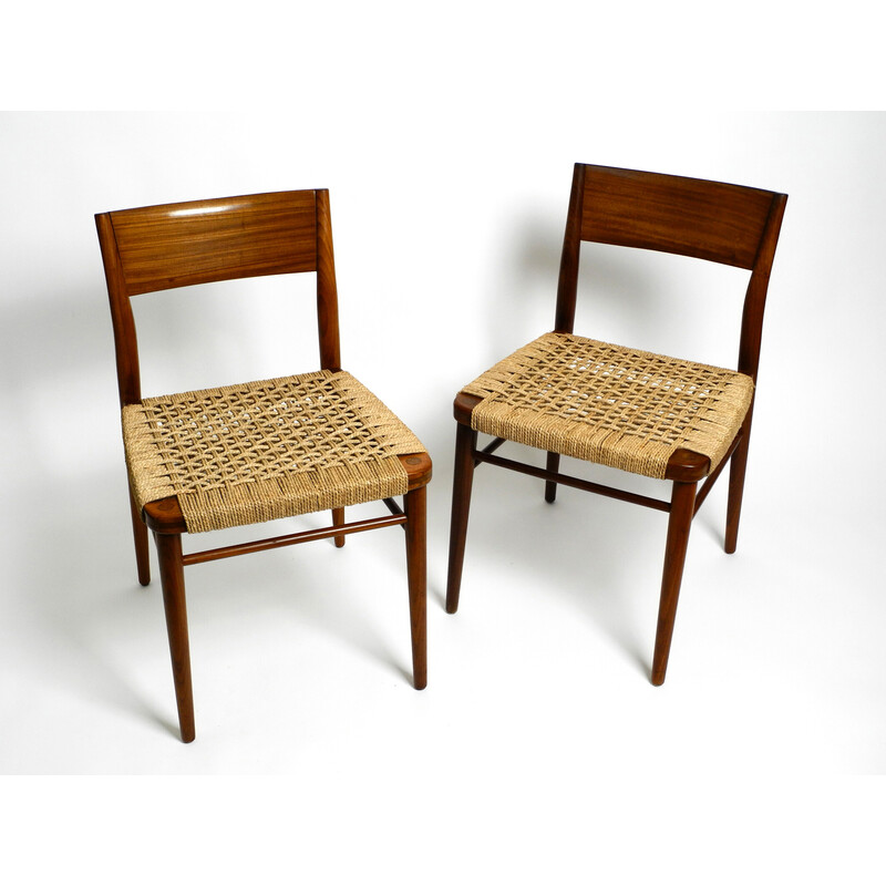 Pair of vintage chairs in walnut with wicker cane model 351 by Georg Leowald for Wilkhahn, 1960s