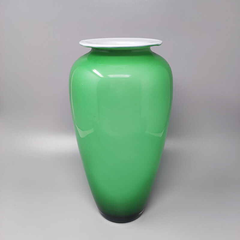 Jarrón verde vintage en cristal de Murano por Nason, Italia 1970s