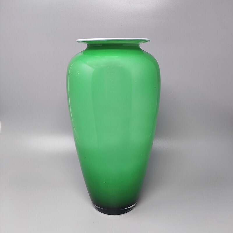 Jarrón verde vintage en cristal de Murano por Nason, Italia 1970s