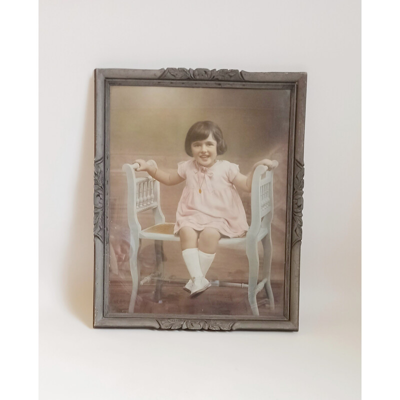 Vintage Chromo under glass of a smiling little girl, 1930