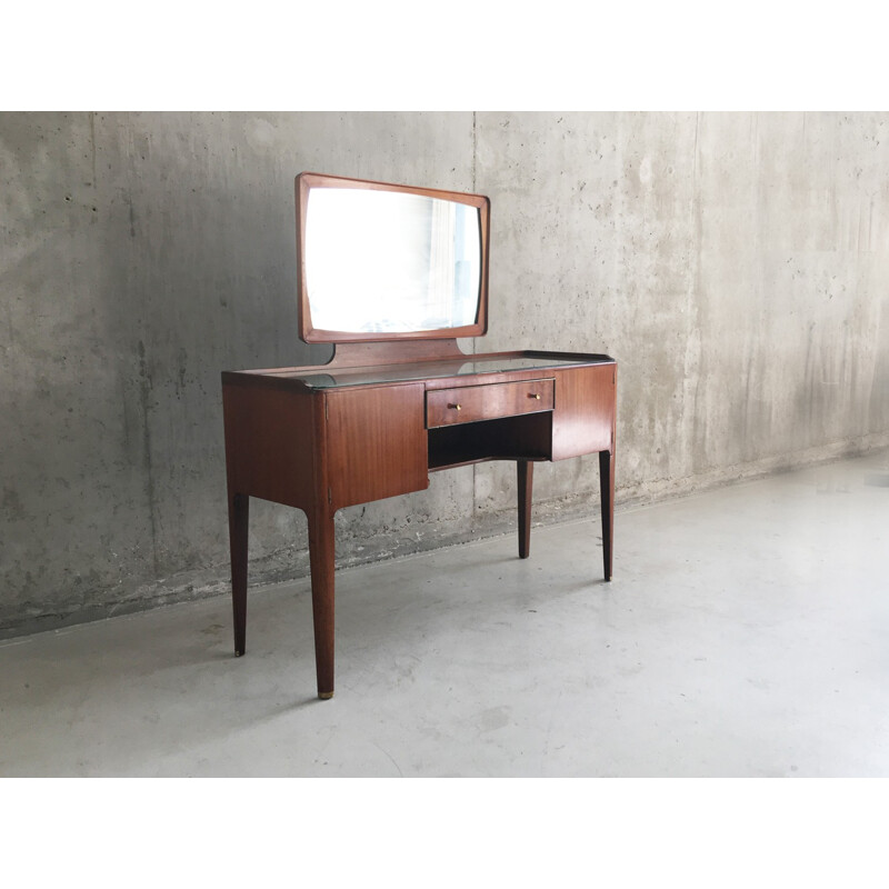 French vintage rosewood dressing table with brass detailing - 1960s