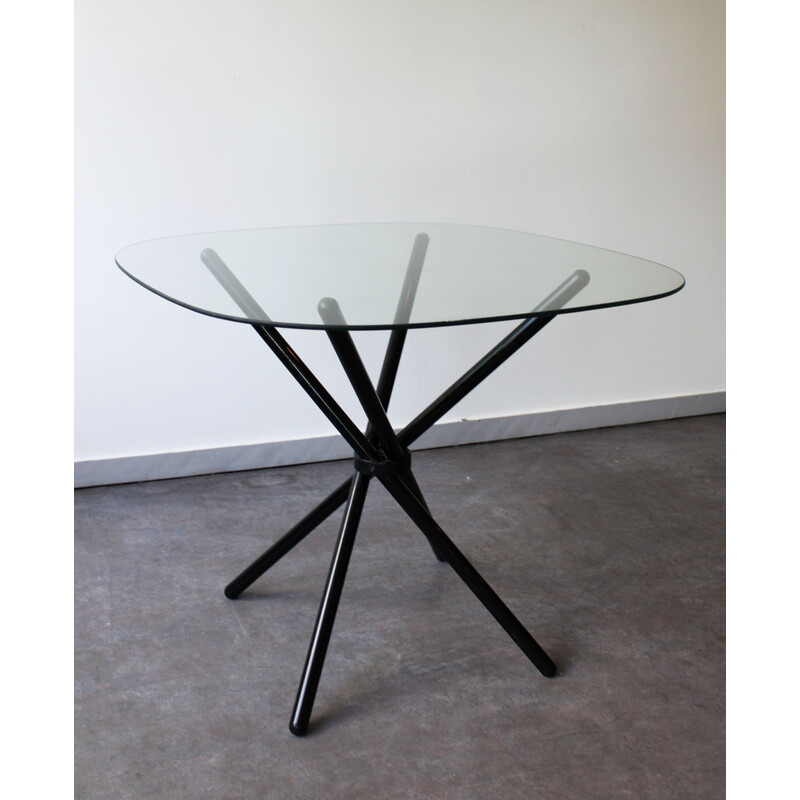 Vintage square glass table on crossed legs