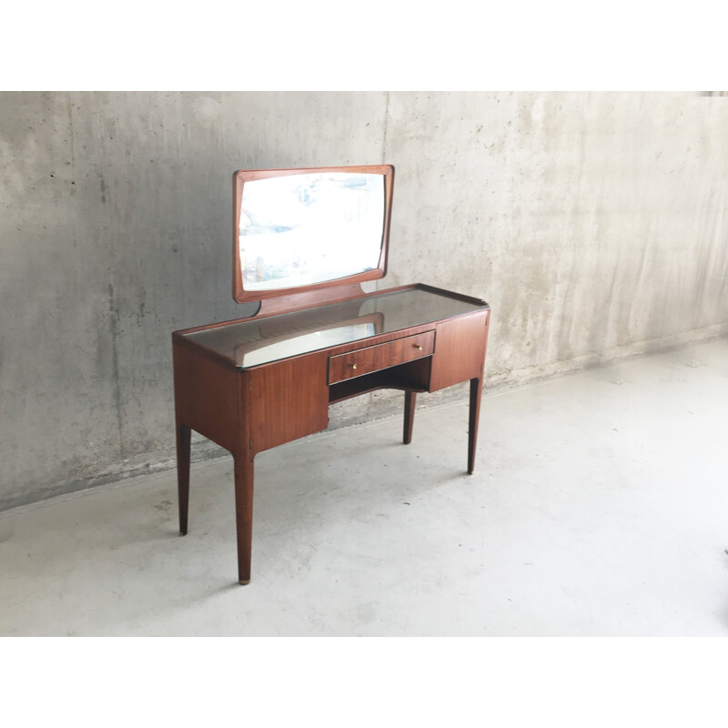 French vintage rosewood dressing table with brass detailing - 1960s