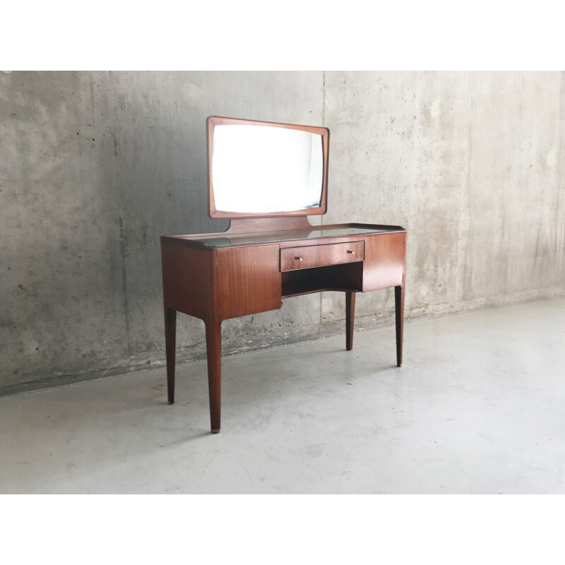 French vintage rosewood dressing table with brass detailing - 1960s