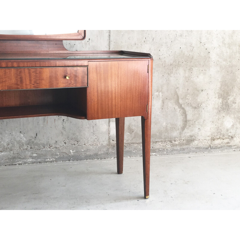 French vintage rosewood dressing table with brass detailing - 1960s