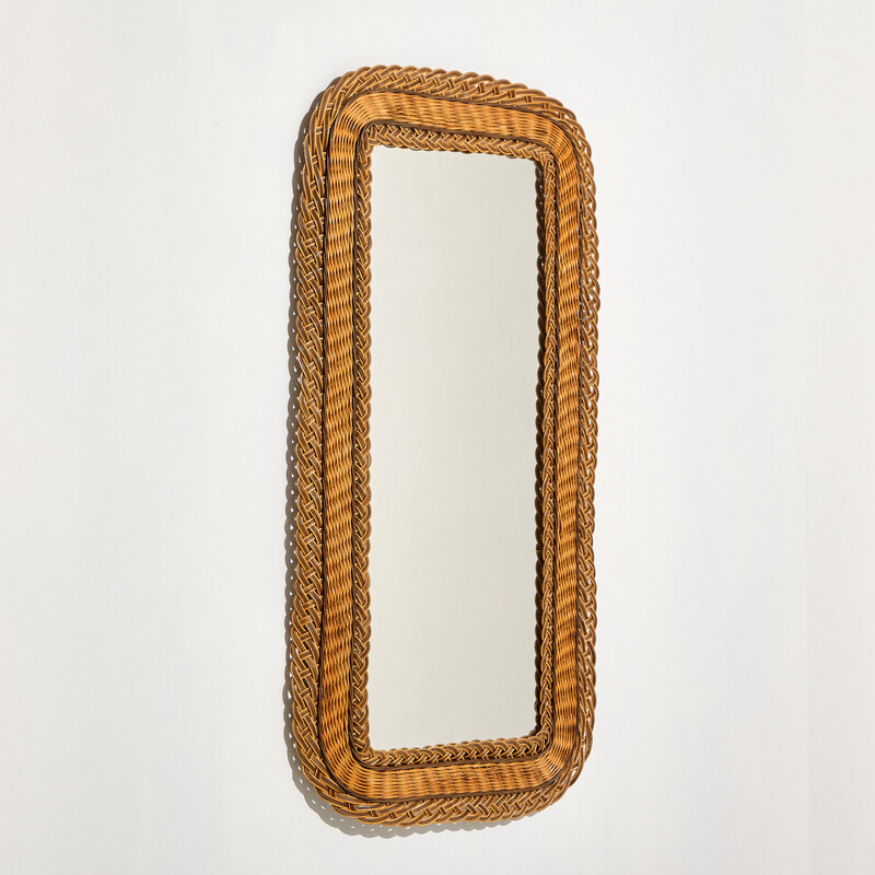 Vintage wicker framed mirror