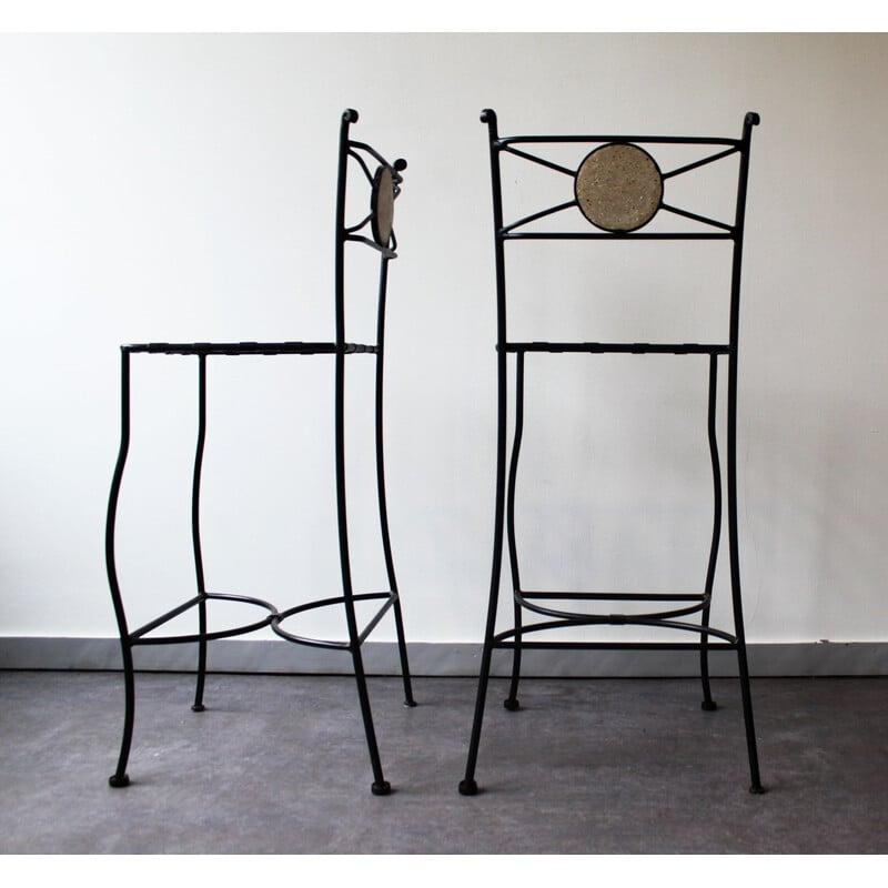 Pair of vintage wrought iron stools