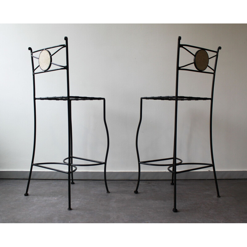 Pair of vintage wrought iron stools