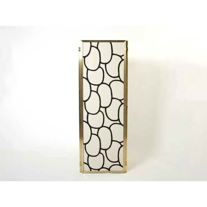 Vintage vier Panel Messing und Seide Stoff Bildschirm von Galerie Maison et Jardin, 1970