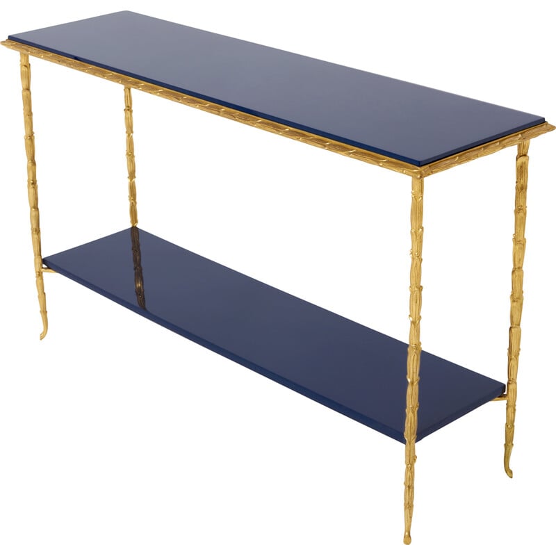 Consolle vintage in bronzo laccato blu per Maison Baguès, 1960