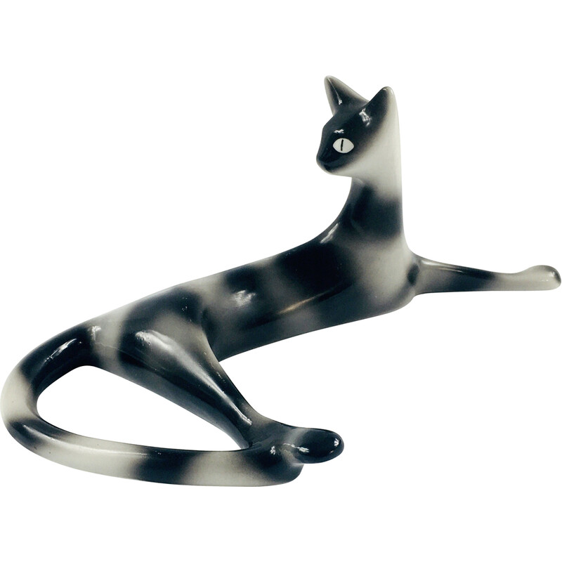 Figurino vintage "Relaxing cat" em porcelana de M. Naruszewicz para Cmielow, Polónia Anos 60