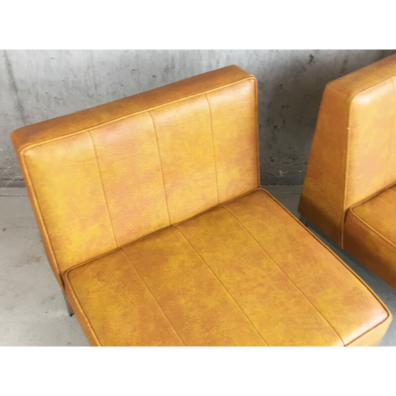 Pair of vinyl and chrome reception chairs - 1970s
