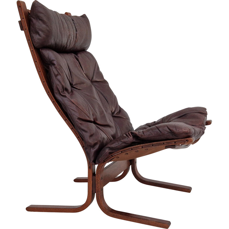 Siesta" noruega vintage en cuero y sillón de madera curvada de Ingmar Relling, años 60