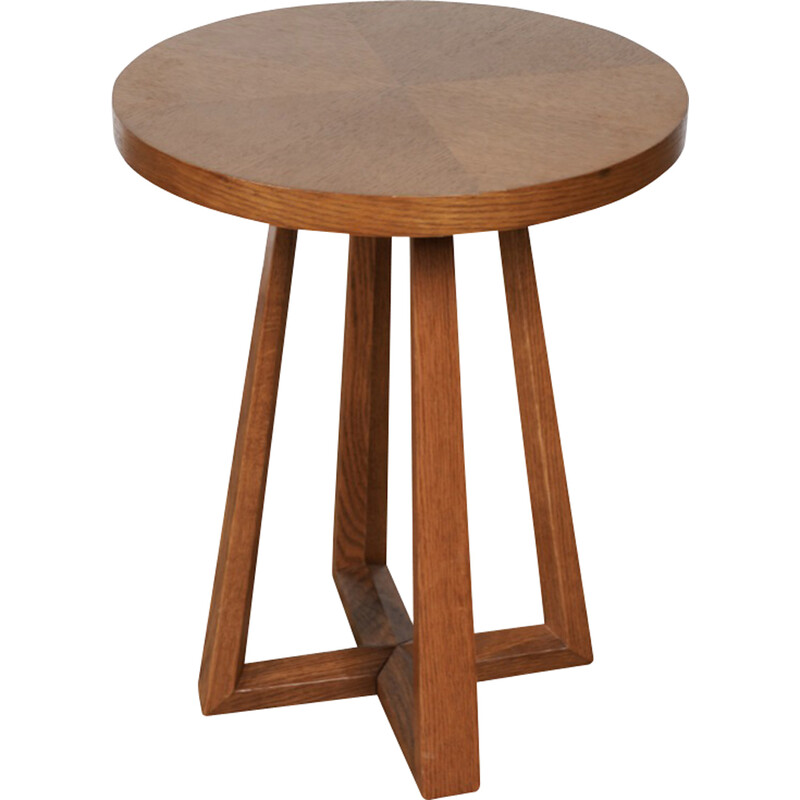 Mid century English oakwood circular side table, 1950s