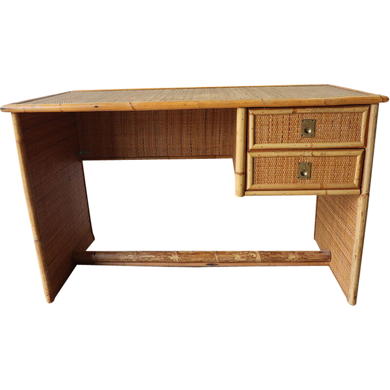 Dal Vera vintage desk in bamboo and wicker, 1970