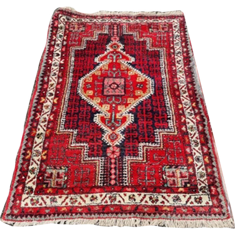 Vintage floral Persian medallion handmade red rug