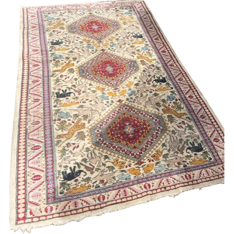 Vintage Persian animal motif print rug, 1920-1940s