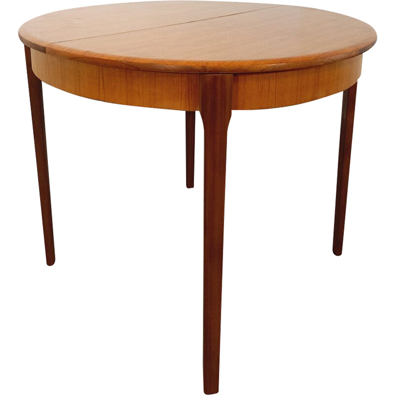 Scandinavian vintage round table in teak with extension, 1950-1960