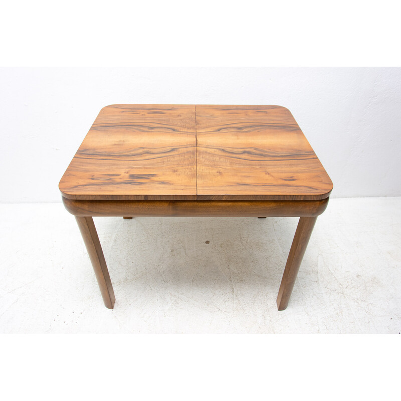 Vintage Art Deco mesa de comedor ajustable en madera de nogal, Checoslovaquia 1940s