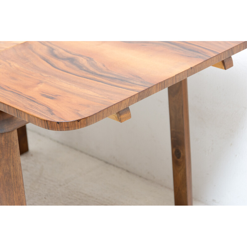 Vintage Art Deco adjustable dining table in walnut, Czechoslovakia 1940s