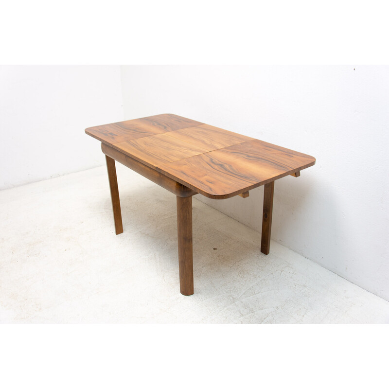 Vintage Art Deco mesa de comedor ajustable en madera de nogal, Checoslovaquia 1940s