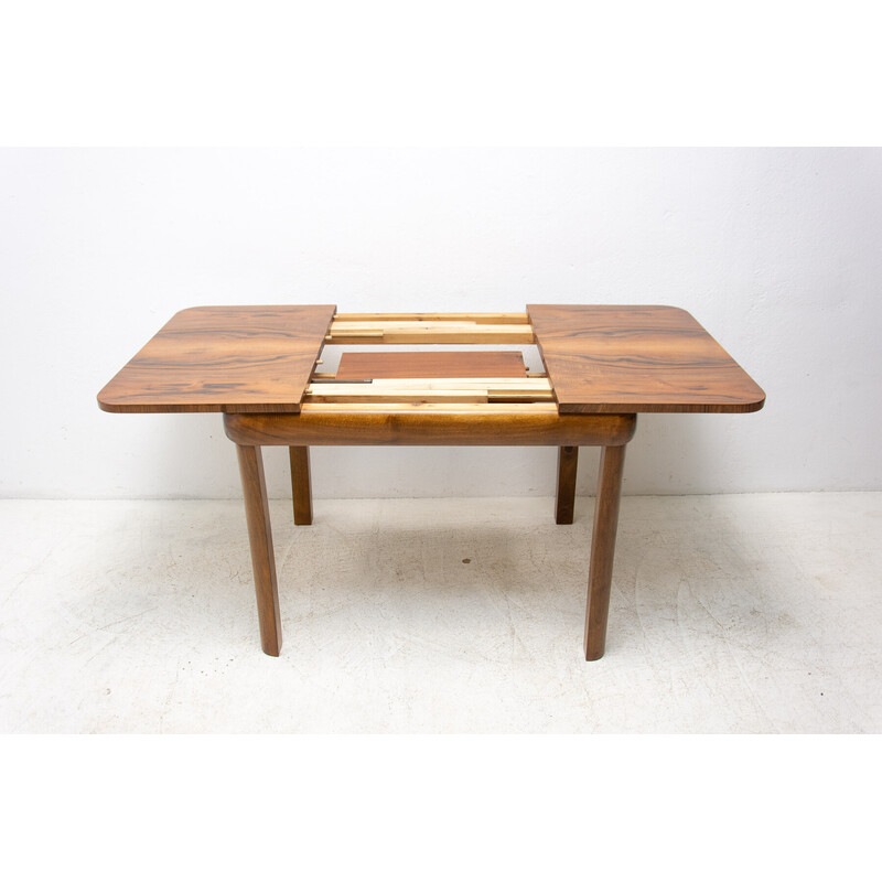 Vintage Art Deco mesa de comedor ajustable en madera de nogal, Checoslovaquia 1940s