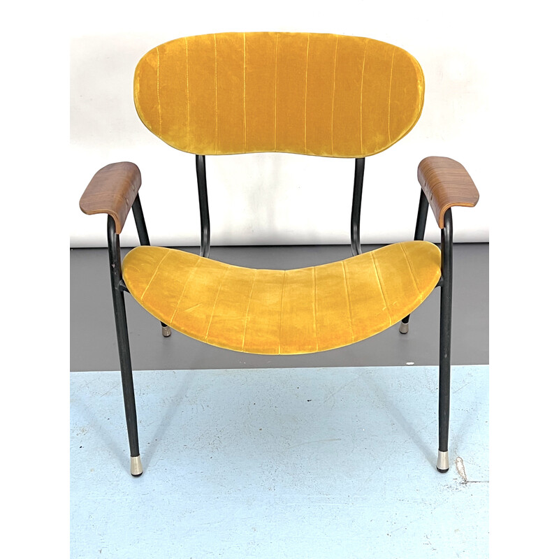 Cadeira de veludo amarelo Vintage de Gastone Rinaldi para Rima, Itália 1950s