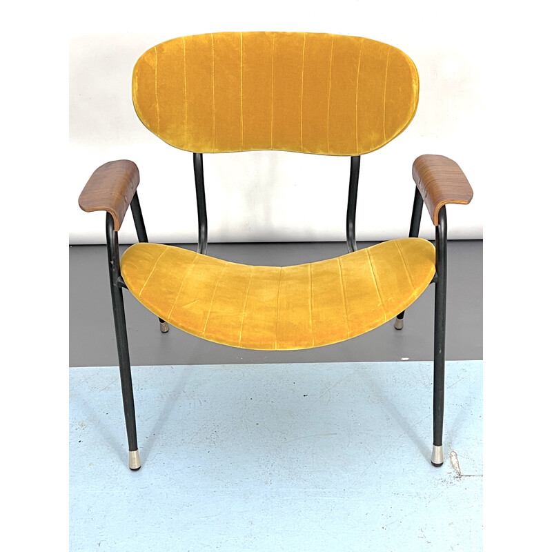 Vintage yellow velvet chair by Gastone Rinaldi for Rima, Italy 1950s