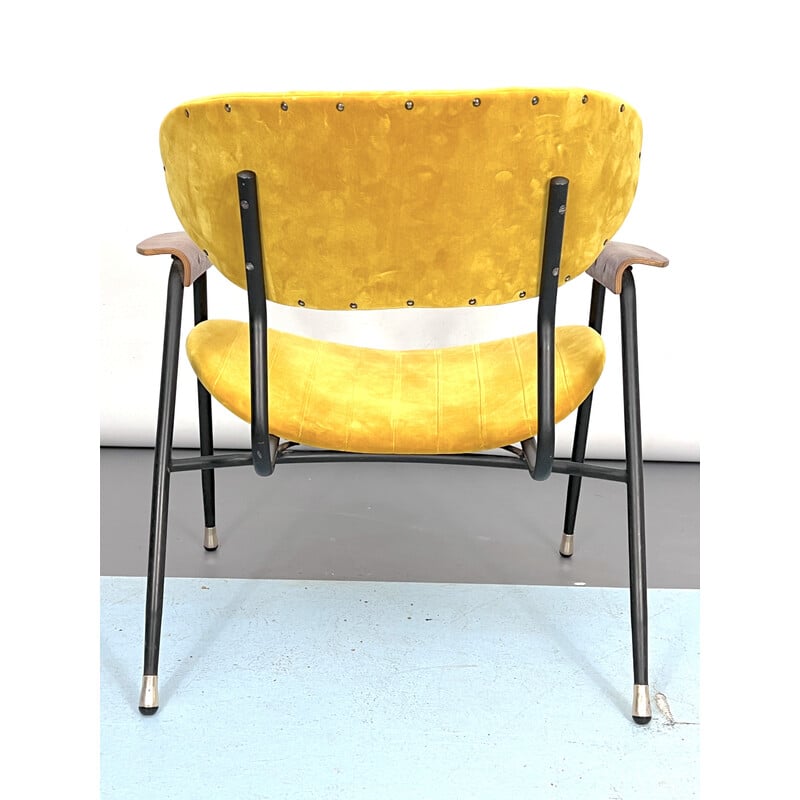 Vintage geel fluwelen stoel van Gastone Rinaldi voor Rima, Italië 1950